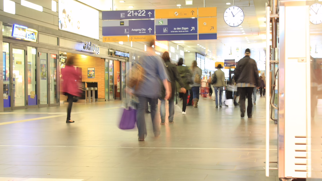 Newly laid floor tiles in the corridors of the main station