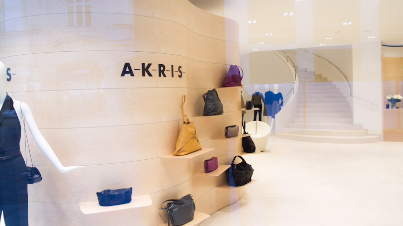Exhibition space in the boutique kept in beige tones